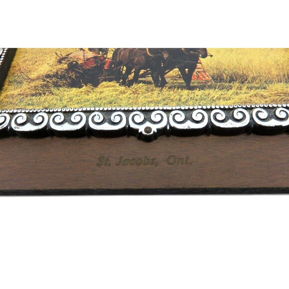 WOOD PLAQUE With Silver Elk Figurine and Framed Horse Scene Canada Vintage 12 In - Picture 10 of 12